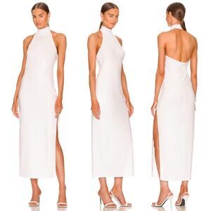 Norma Kamali | NWT White Lame Turtleneck Halter Dress XXS